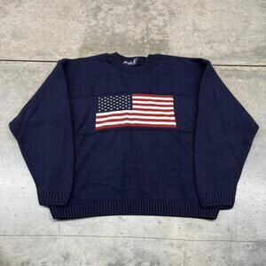 vintage faded glory american flag navy knit sweater size large